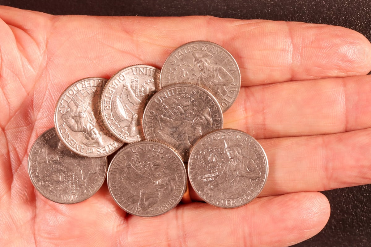 A handful of old commemorative bicentennial quarters